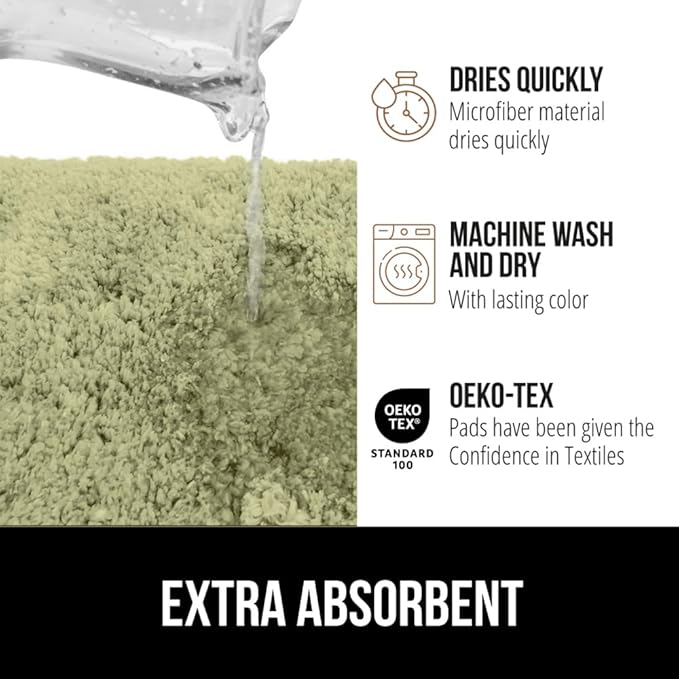 GORILLA GRIP Bathroom Rugs, 30x20, Ultra Soft Absorbent Mat, Thick Plush Bath Rug, Machine Washable, Microfiber Quick Dry, Mats for Shower, Bathtub and Floor, Home Decor Accessories, Sage