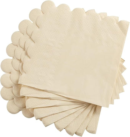 200 Pack Cocktail Napkin 2-Ply Scalloped Edged Dessert Napkins Folded 5 x 5 Inches Disposable Napkins for Dinner Wedding Birthday Party Bridal Anniversary Reception Event (Milky-White)