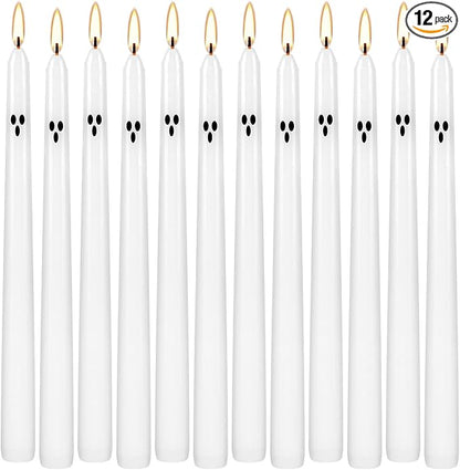 12pack 10inch Ghost Halloween Taper Candles-unscented White Spooky Candles Decorations Halloween Ghost Shaped Decor for Party Favor Home Table