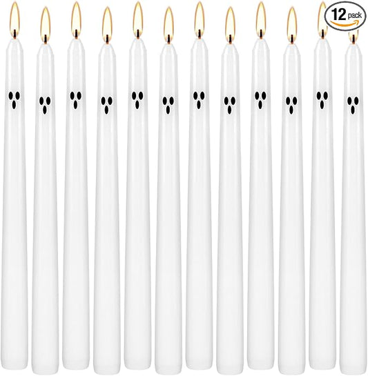 12pack 10inch Ghost Halloween Taper Candles-unscented White Spooky Candles Decorations Halloween Ghost Shaped Decor for Party Favor Home Table