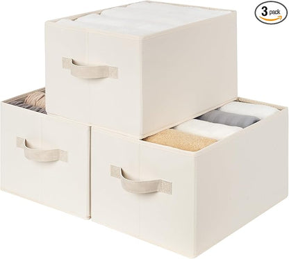 StorageWorks Closet Organizers and Storage Bins, Fabric Storage Baskets for Shelves, Linen Closet Organizer for Clothes, Beige, 3-Pack, Large