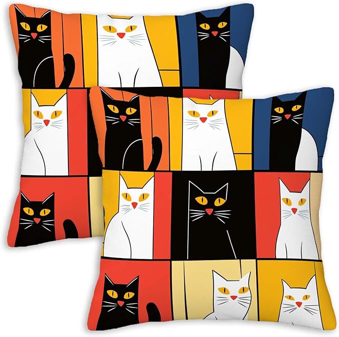 Abstract Cat Throw Pillow Cover 18x18 Set of 2 | Cushion Case for Couch, Sofa, Bed and Living Room | Zipper Closure Pillow Cases | Home Decor for All-Seasons
