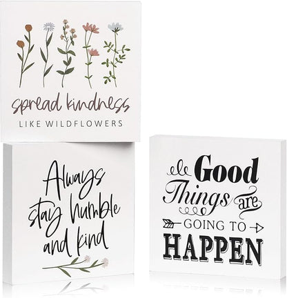 3 PCS Inspirational Wooden Box Signs for Home, Office, Desk Decor, Motivational Affirmations with Rustic Design for Living Room, Bedroom, Kitchen