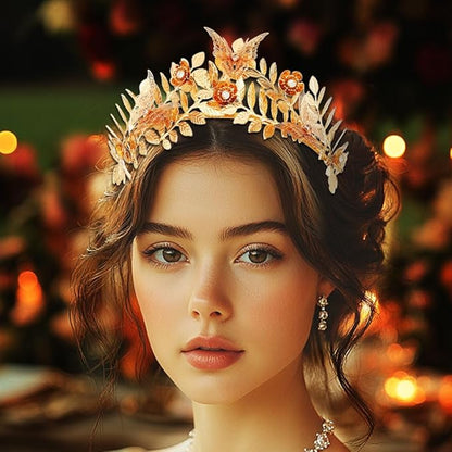 JONKY Greek Goddess Crown Gold Butterfly Headpiece Bridal Headband for Women