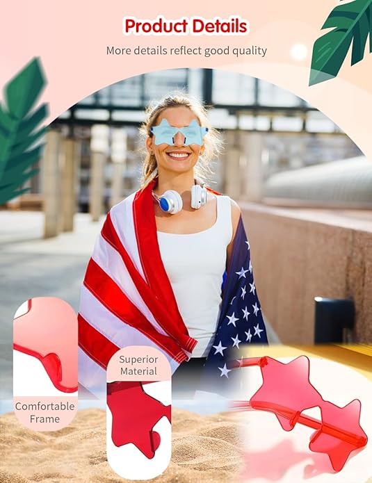 9 Pack Star Sunglasses, Colorful Rimless Star Shaped Glasses, Unisex Party Favors Supplies for Beach, Pool, Outdoors