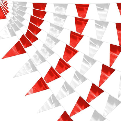 32.8FT Red Silver Glitter Triangle Pennant Banner Flag Metallic Bunting Fabric Garland for Christmas Graduation Wedding Engagement Anniversary Bachelorette Bridal Shower Valentine's Party Decor