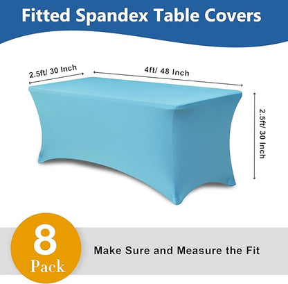 4ft Stretch Table Cover Fitted-8 Pack Light Blue Spandex Table Cloths with Elastic-Folding Table Protector for Party, Wedding, Vendor Booth Display, Banquet Buffet Event, Craft Trade Show
