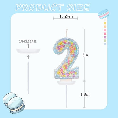 Birthday Candles - Number 2 Candle, Colorful Macaron Candles for Boys/Girls, Blue Cake Decorations, Cartoon Theme Party Supplies