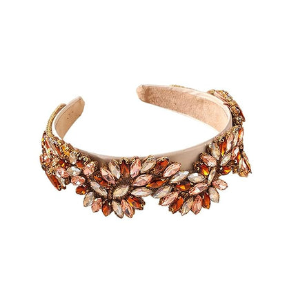 Rhinestone Headband for Women, Baroque Crystal Jeweled Decorative Headband for Girls (Champagne Gold)