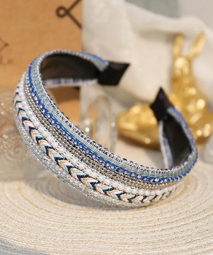 Women's Boho Sequin Pearls Headbands for Women Non Slip, Girls Sparkly Wide Hair Accessories Christmas Gift (Boho Blue Wide)