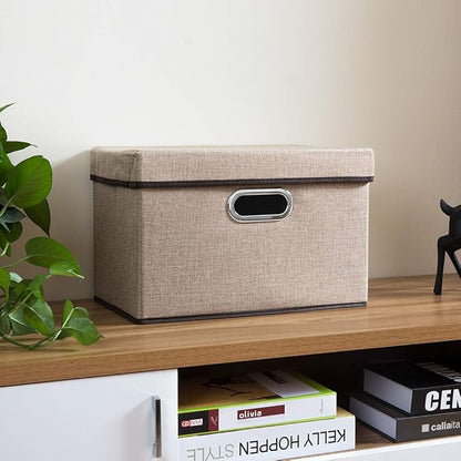 PRANDOM Collapsible Storage Cubes with Lids [1-Pack] Jute Fabric Foldable Storage Boxes Organizer Containers Baskets Bins with Cover for Home Bedroom Closet Office Nursery (14.9x9.8x9.8)