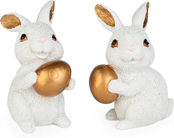 MAIBAOTA Polyresin Bunny Decor with Resurrection Eggs Easter Decoration for Home Spring Decoration for Home Table Decor Rabbit Figurines