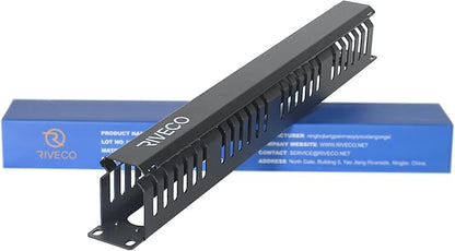 RIVECO 1U Cable Management for Racks & Server Cabinets Managing Cord & Wire, Cable Raceway for 19” Rack Mount 24 Slots Large 2.8 Inches Capacity Black