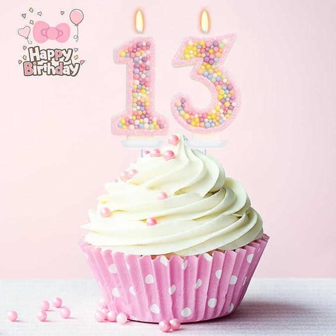 Birthday Candles - Number 13 Candle, Colorful Macaron Candles, 13 Birthday Girl Decorations, Sweet Cake Decorations, Sweet Theme Party Supplies (Pink)