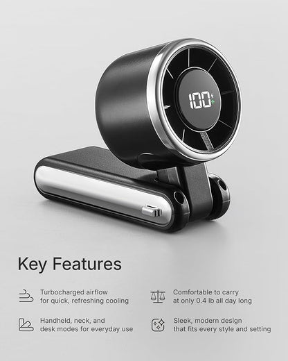 Portable Handheld Turbo Fan - 5 Gear High Speed 4000mAh Rechargeable Mini Personal Hand Fan Blow Cold Air, Battery Operated Travel Essentials, Beach Vacation, Gifts for Women, Men (Black)