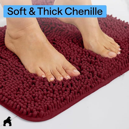 GORILLA GRIP Bathroom Rug Sets, Soft Chenille 2 Piece Area Rugs Set, Toilet Base Mat and 30x20 Carpet, Absorbent Microfiber Washable Mats Dry Quickly, Home Décor and Bath Room Accessories, Burgundy
