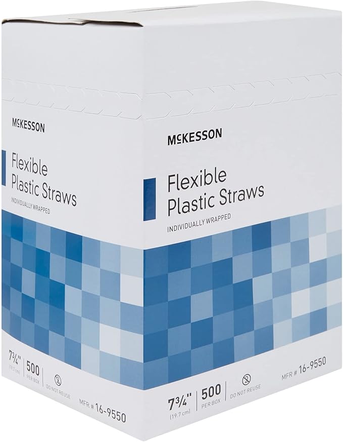 McKesson Flexible Plastic Straws, Individually Wrapped, 7 3/4 in, 500 Count