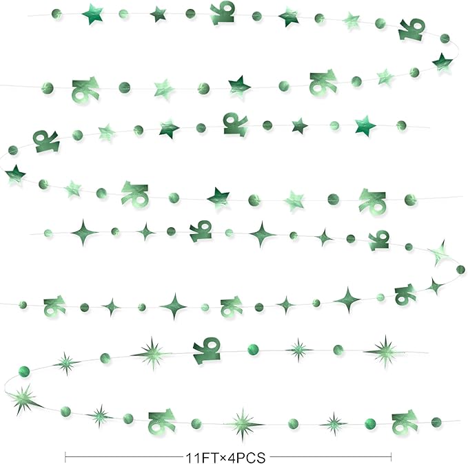 Sage Green Number 16 Circle Dot Twinkle Star Garland Hanging Streamer Bunting Banner Backdrop Decorations for Girls Happy 16th Birthday Sweet Sixteen 16th Anniversary Cheers to 16 Years Party Decor