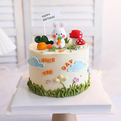 Cute Carrot Rabbit Theme Cake Topper Birthday Cake Decorations,Bunny Birthday Cake Toppers Cake Decor Mushrooms Carrots Cupcake Topper Jungle Animals Cupcake Toppers Birthday Party Supplies