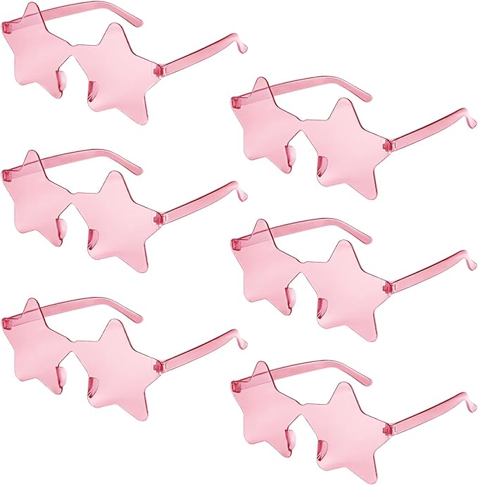 NACHLYNN 6 Pcs Rimless Star Shaped Sunglasses Pink Transparent Sunglasses Pentagram Glasses Valentine Day Party Favor