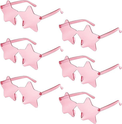 NACHLYNN 6 Pcs Rimless Star Shaped Sunglasses Pink Transparent Sunglasses Pentagram Glasses Valentine Day Party Favor