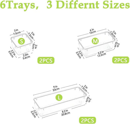 Clear Acrylic Drawer Organizer Trays, 5 Size Junk Box Organization Small Storage Container Bin for Desk Makeup Bathroom Vanity Kitchen Tool Make Up Workspace Home Dorm Apartment Office Room Nightstand