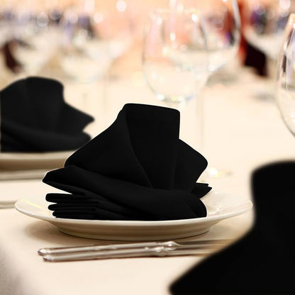 Black Cloth Napkins Bulk (Pack of 24) - 100% Polyester Dinner Linen Napkins Cloth Washable & Reusable - Durable with Hemmed Edges - Ideal for Parties and Weddings (17x17 Inches)