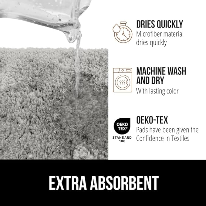 GORILLA GRIP Bathroom Rugs, 36x24, Ultra Soft Absorbent Mat, Thick Plush Bath Rug, Machine Washable, Microfiber Quick Dry, Mats for Shower, Bathtub and Floor, Home Decor Accessories, Light Gray