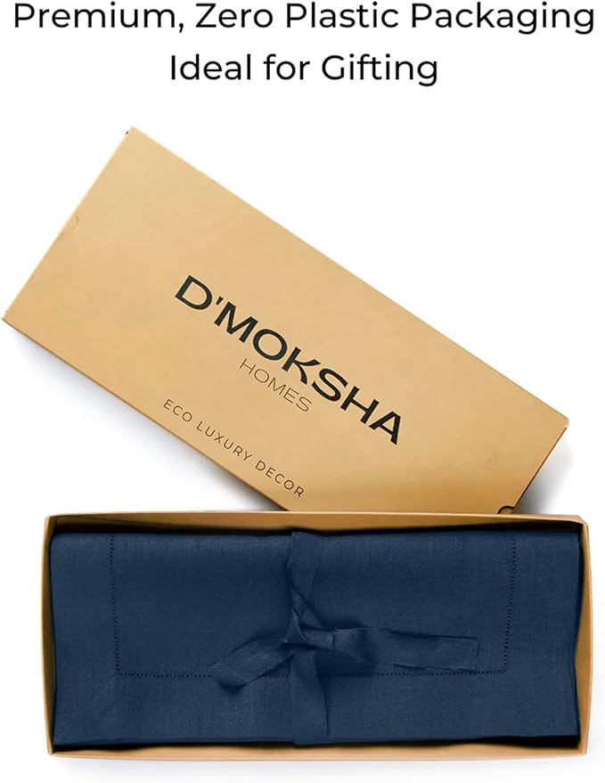 D'Moksha Homes Linen Navy Blue Table Runner 36 Inches - 100% Pure Linen Small Table Runner 14 x 36 Inch Ideal for Dresser, Coffee Tables, Winter, Christmas, Holiday - Classic Hemstitch