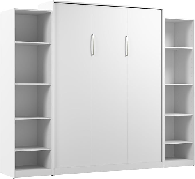 Bestar Claremont Queen Murphy Bed with Closet Organizers (105W) in White, Space-Saving Sleeping Arrangement for Multipurpose Room