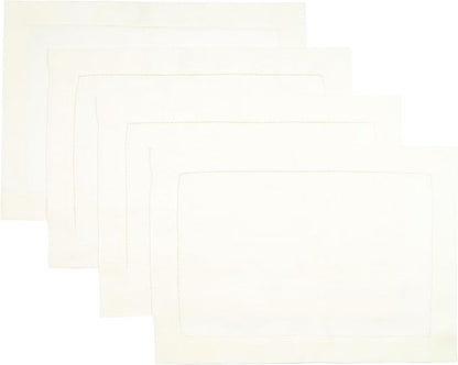 D'Moksha Homes Linen Placemats Set of 4 - Classic Hemstitch Ivory Placemats 14 x 19 Inch - 100% Pure Linen Table Mats for Winter, Christmas, Holiday - Handcrafted and Machine Washable