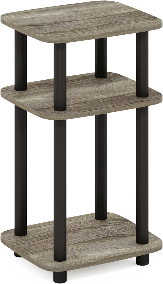 Furinno JUST Side Table, 3-Tier Turn-N-Tube End Table with Open Shelf, Round Curve Corner Night Stand, Bedside Table, Easy Assembly, for Living Room, Bedroom, French Oak