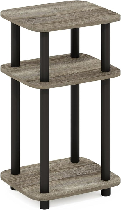 Furinno JUST Side Table, 3-Tier Turn-N-Tube End Table with Open Shelf, Round Curve Corner Night Stand, Bedside Table, Easy Assembly, for Living Room, Bedroom, French Oak