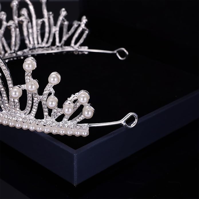 Kamirola - Baroque Wedding Crown Pearl Bride Tiaras Crystal Crown and Tiaras Flower Bridal Headpieces for Women and Birthday Prom Pageant Party Halloween… (Silver AB)
