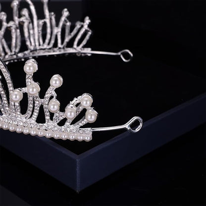 Kamirola - Baroque Wedding Crown Pearl Bride Tiaras Crystal Crown and Tiaras Flower Bridal Headpieces for Women and Birthday Prom Pageant Party Halloween… (Silver AB)