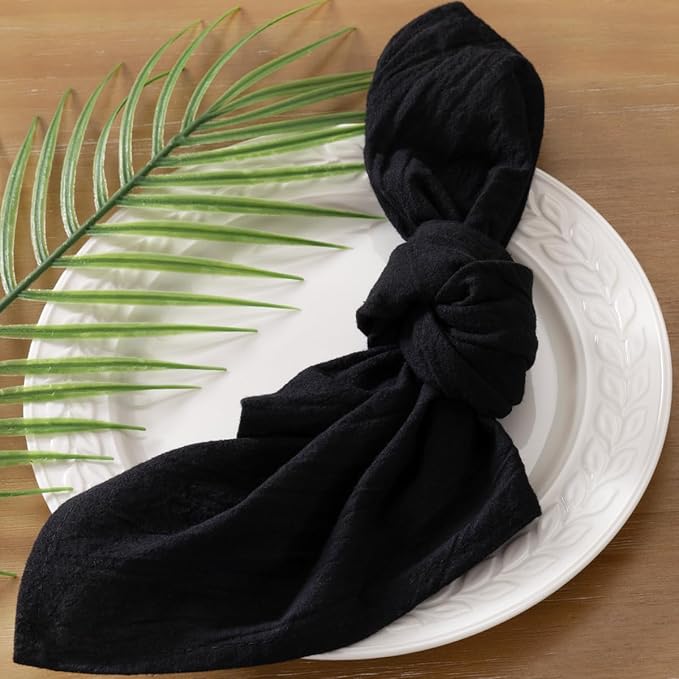 Socomi Cloth Napkins Black Fall Thanksgiving Washable Reusable Bulk Linen Cotton Napkins Set of 6 17"x17" for Wedding Party Bridal Baby Shower Birthday Dining Table Decorations