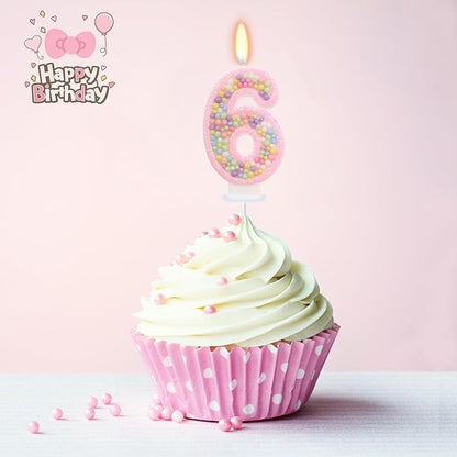 Pink Birthday Candles - Number 6 Candle, Colorful Macaron Candles, 6 Cake Topper, Pink Birthday Decorations, Sweet Theme Birthday Party Supplies