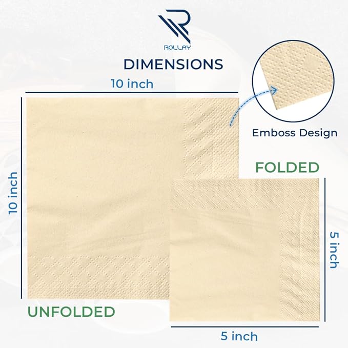 300 Bamboo Cocktail Napkins - FSC Certified 2-Ply Compostable Napkins Disposable for Home or Commercial Use - 5x5 inch folded Biodegradable Paper Napkins for Dinner and Party