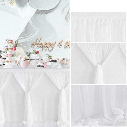 Besutolife White Tulle Table Skirt 6ft Wrinkle-Free Tutu Tablecloth for Gender Reveal, Wedding, Birthday, Reception, Banquet, Photo Booth, Party Table Decorations