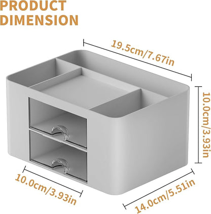 Marbrasse Pen Organizer with 2 Drawer, Multi-Functional Pencil Holder for Desk, Desk Organizers and Accessories with 5 Compartments + Drawer for Office Art Supplies (Grey)
