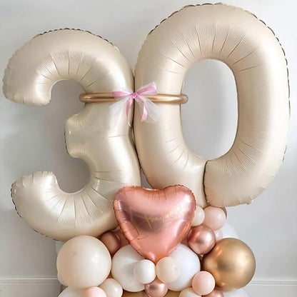 40 Inch Beige Numbers Balloons 3, Large Self Inflating Cream White Digit 3 Helium Balloons for 3rd Birthday Girls Boys, Foil Mylar Number 3 Balloons for Women Birthday Party Anniversary Decorations