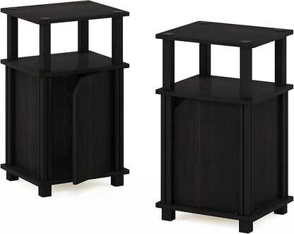 Furinno Brahms 3-Tier End Side Sofa Table/Nighstand with Door, 2-Pack, Espresso/Black