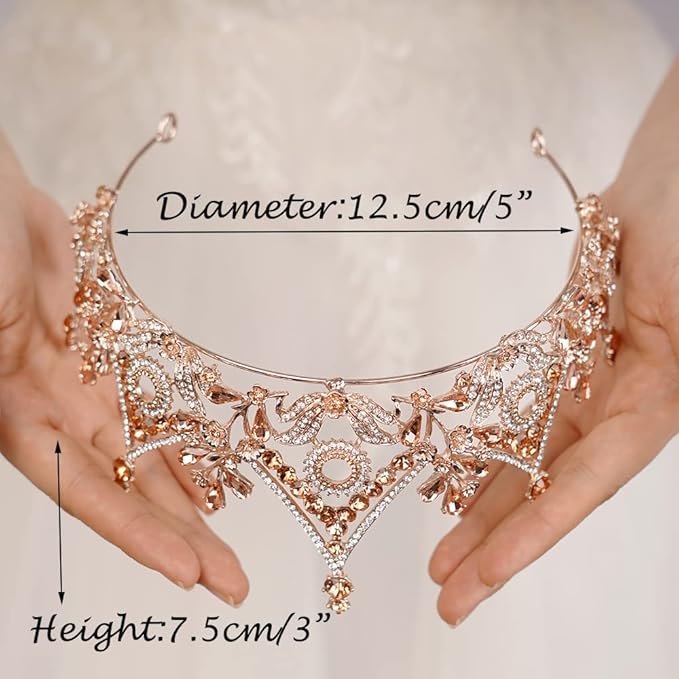 Wekicici Baroque Queen Crown Orange Crystal Tiara Rhinestone Princess Wedding Headband for Women Birthday Pageant Party(Orange)