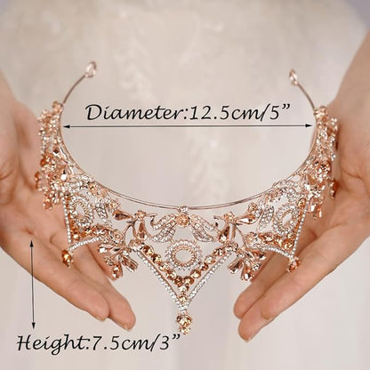 Wekicici Baroque Queen Crown Orange Crystal Tiara Rhinestone Princess Wedding Headband for Women Birthday Pageant Party(Orange)