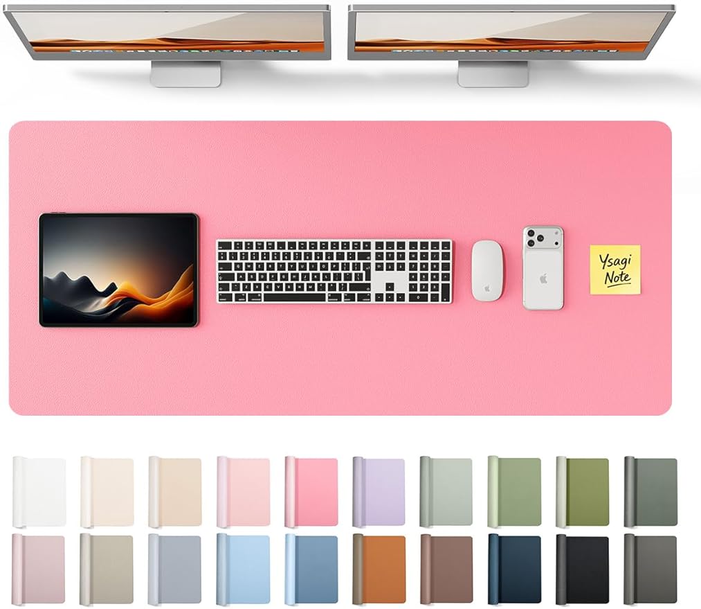 YSAGi Leather Desk Pad Protector, Office Desk Mat, Large Mouse Pad, Non-Slip PU Leather Desk Blotter, Laptop Desk Pad, Waterproof Desk Writing Pad for Office and Home (Pink, 47" x 17")