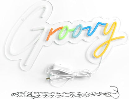 6-Color Groovy Neon Sign - 16x9 Inch Vintage Wall Decor for Game Rooms & Creative Studios, Unique Gift for Gamers/Designers