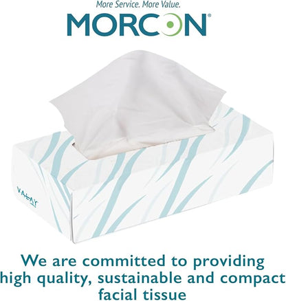 Morcon Valay Facial Tissue Paper | Soft, Absorbent Hand and Face Wipes, Premium Facial Tissues Boxes for Personal Care, 30 Pack of White 2-Ply Tissues | 100 sheets Per Box