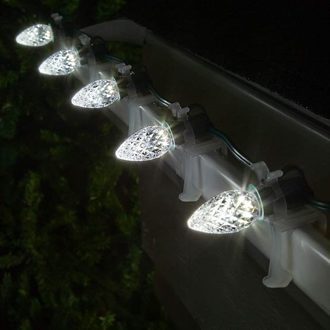 Wintergreen Lighting C7 Opticore Cool White Commercial Christmas Lights Outdoor Holiday Party Patio Bulbs on Heavy Duty Green Wire (100 Lights, 100 ft)