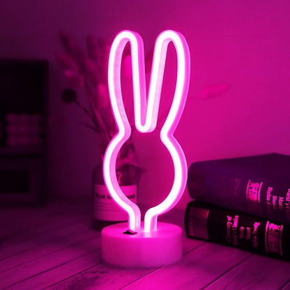 Easter Decorations Neon Signs, Creative Bunny Lights with Base - Battery/USB Operated Rabbit Stuff for Home, Nursery Room, Kids Bedroom, Spring Decor (Pink)