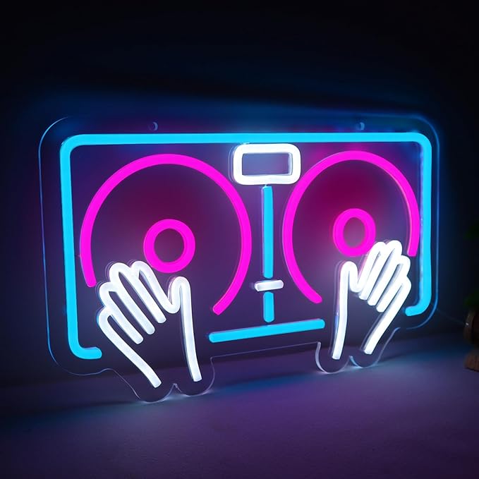 DJ Neon Sign USB Powered Neon Light Sign for Man Cave & Game Room, Dimmable DJ LED Neon Sign for Wall Decor, Cool Blue DJ Sign for Home Studio, Bar Wall Art